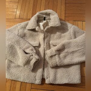 Cropped tan teddy jacket